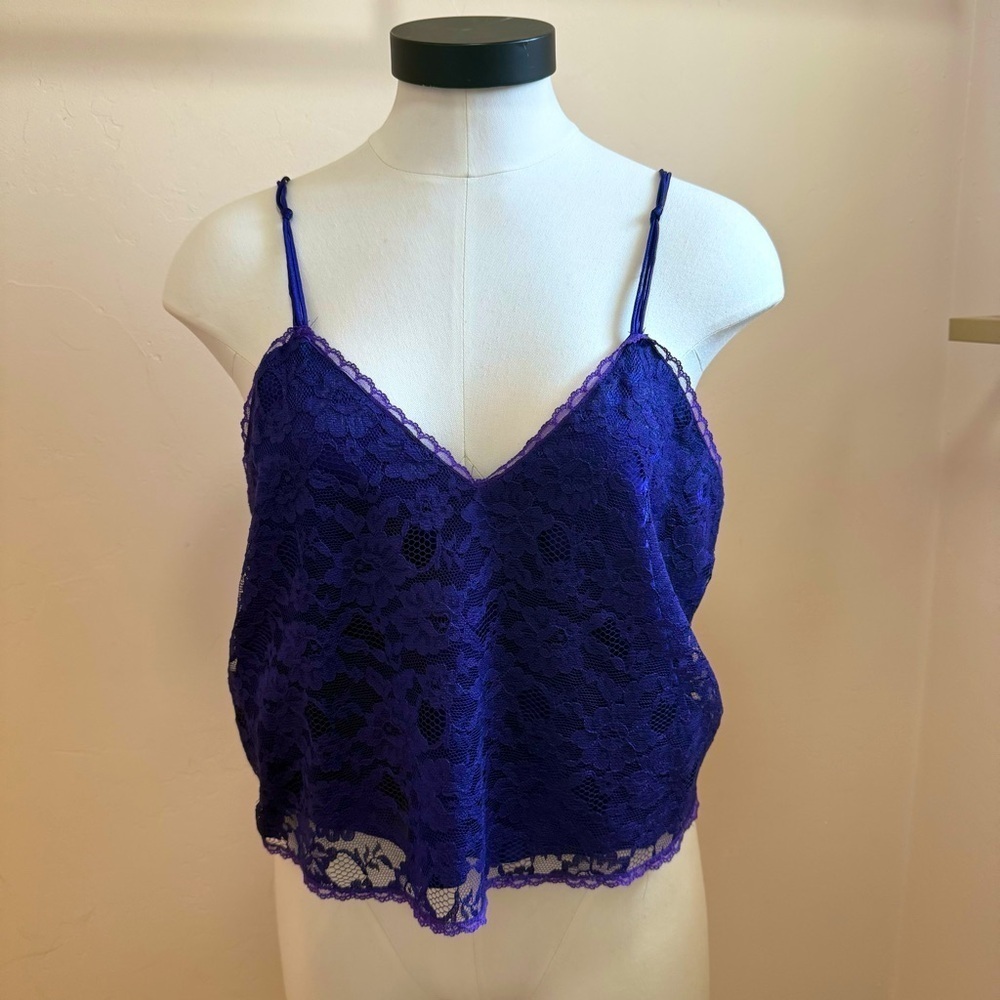 Vintage Gold Tag Victoria Secret Purple Slip Lingerie Lace Tank Top M